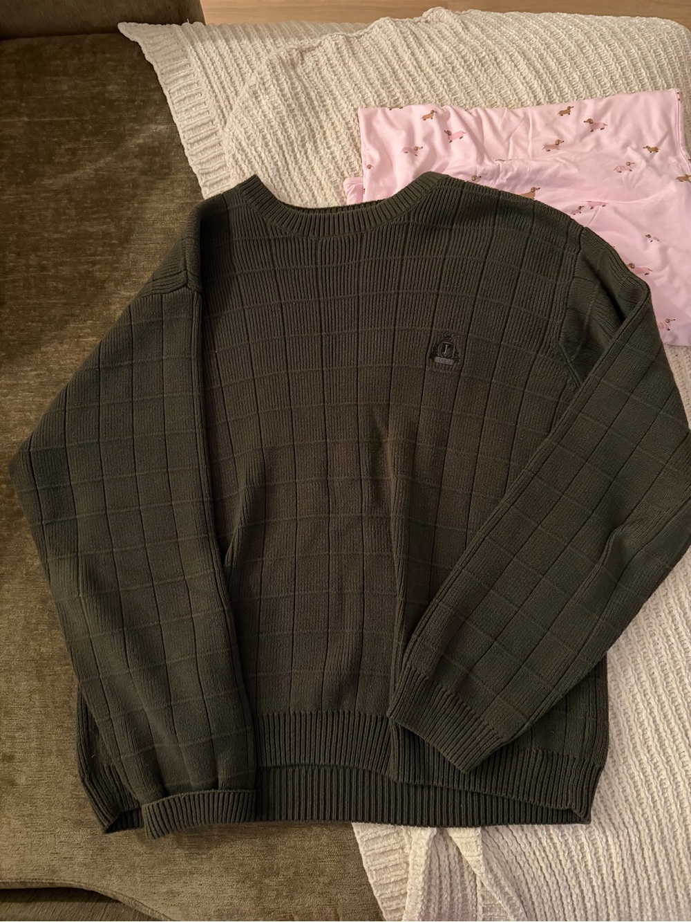 Izod Olive Green Textured Crewneck Sweater